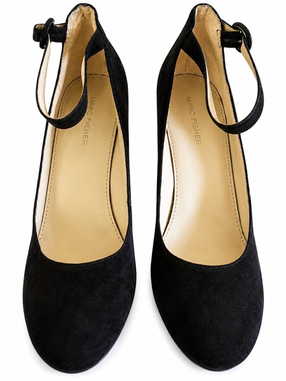 Marc Fisher Black Suede Ankle-Strap Pumps with Round Toe